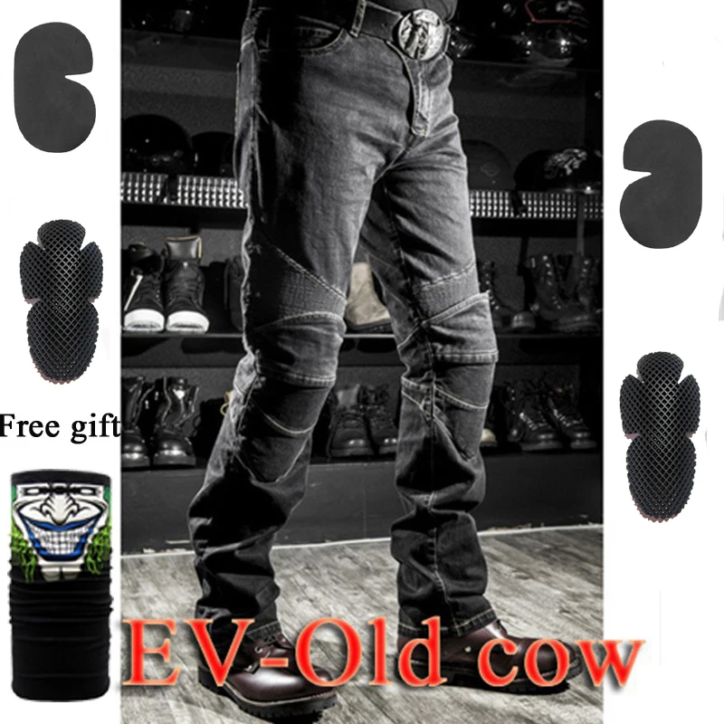 Old cow Black C Летние дышащие синие мото rcycle джинсы черные мото брюки мото rcycle джинсы для езды ралли брюки с защитой оборудования - Цвет: Old cow Black C