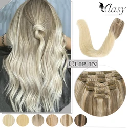 Vlasy Clip In Hair Extensions Machine Made Remy Human Hair 7Pcs 95-115g Seamless Real Hair Ombre Blonde Color Skin Weft