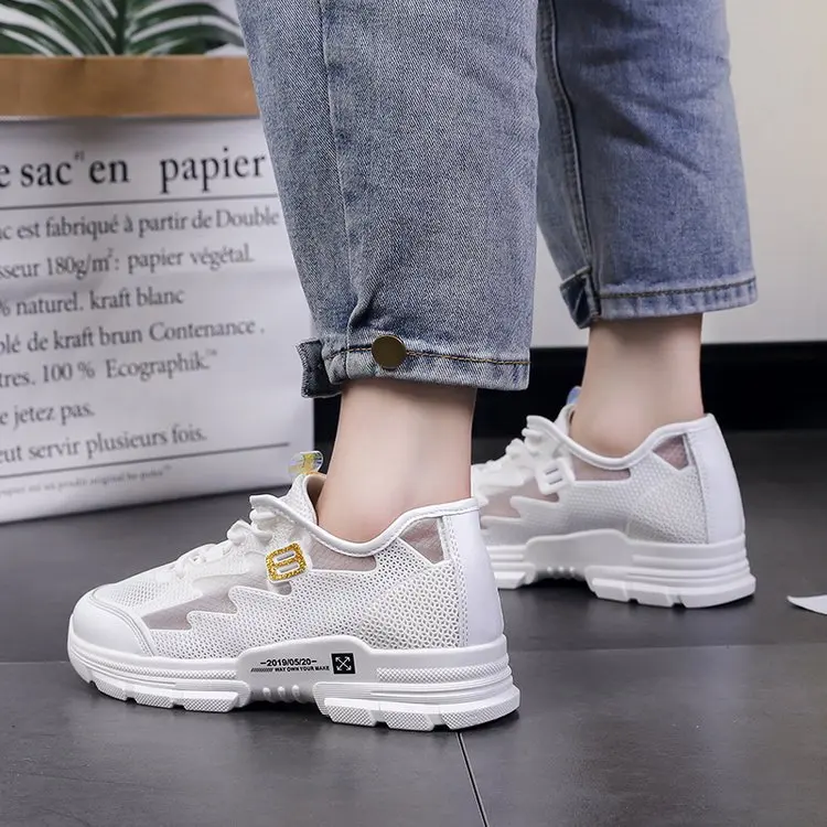 

2019 Spring And Summer New Style Thick Bottomed Extra High Lace-up Multi-color Casual White Shoes Women's Korean-style Comfortab