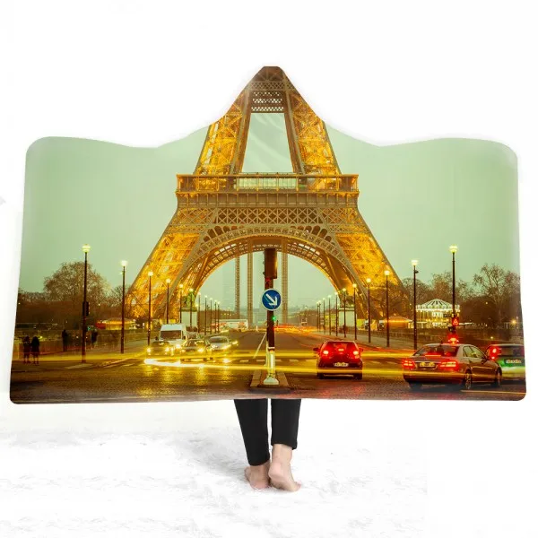 Color-30 Вид природы 3d печать одеяло башня Парижа Белое Облако флис шерпа с капюшоном пледы одеяло взрослый носимый сон одеяло на диван кровать - Цвет: Color-30