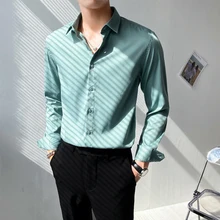 Outono/inverno não ferro anti rugas cor sólida camisa masculina de manga comprida negócios casual formal wear estiramento magro cinza camisa