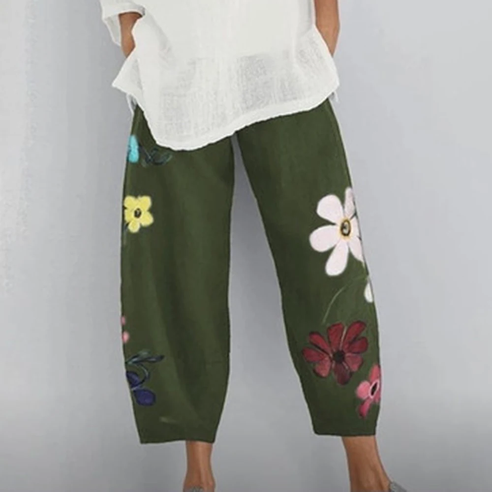 Женские винтажные брюки CYSINCOS длинные с асимметричным подолом и цветочным