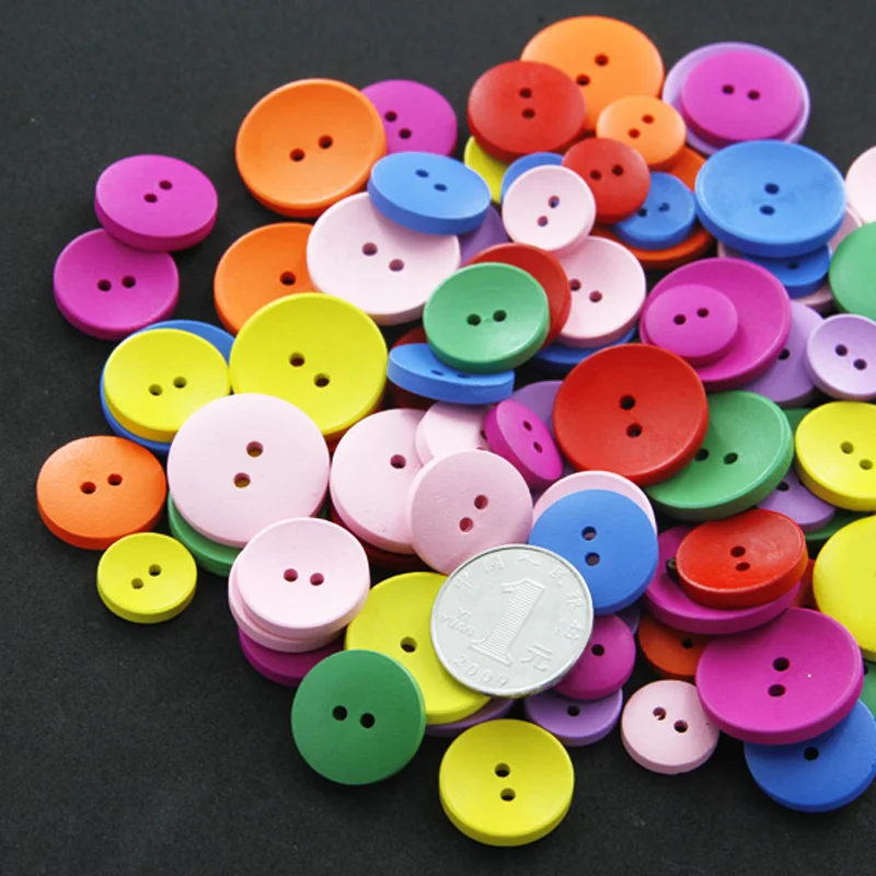 30 Pcs/Set Mixed Color Sewing Round Shape Buttons Puzzles Kids Toys Wooden Colorful Clasps DIY Assembling Buckles Baby Game Gift