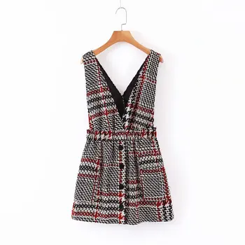 

Women Elegant Tweed Suspender Skirt Pockets Button Decorate Overalls Elastic Waist Retro Casual Chic Mini Skirts