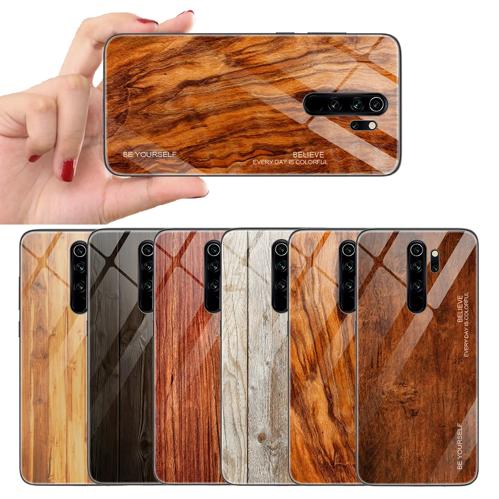 Чехол из закаленного стекла с текстурой древесины для Xiaomi Redmi Note 8 Pro T 7 6 5 Mi 9T