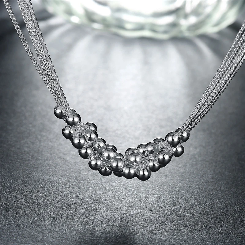 925 Sterling Silver Small Smooth Bead Ball Grapes Necklace 18 Inches Chain Woman Wedding Engagement Fashion Jewelry for women necklace