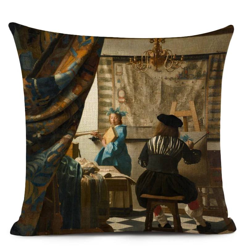 Vermeer, картина маслом, художественное украшение, наволочка для подушки, для девочек, с жемчугом, серьги, с принтом, наволочка, льняная наволочка для подушки, для домашнего декора