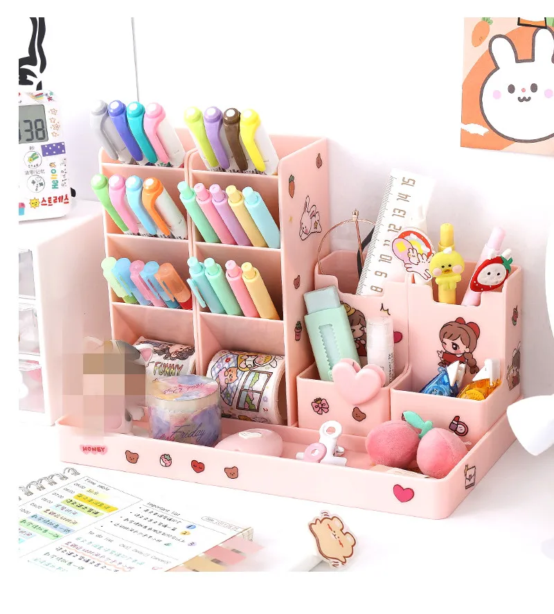 Organisateur de bureau en bois, porte-crayon, support de rangement avec  tiroir, Post-it pour autocollants, fournitures de papeterie de bureau,  d'école et de maison - AliExpress