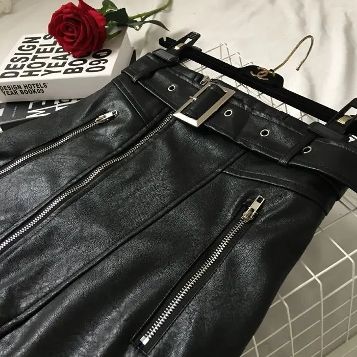 2020 New Style Small Leather Skirt Skirt Pu Autumn and Winter High Waist Bag Hip Skirt Zipper Waistband A- line Womens Skirt