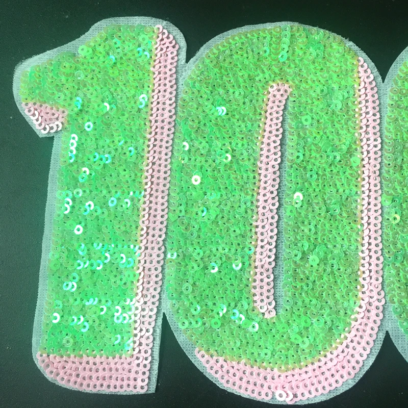 1 Piece Pink Fluorescent Green Sequined Iron on Patches for Clothes Large Number Sequins Applique DIY Sewing Accessories