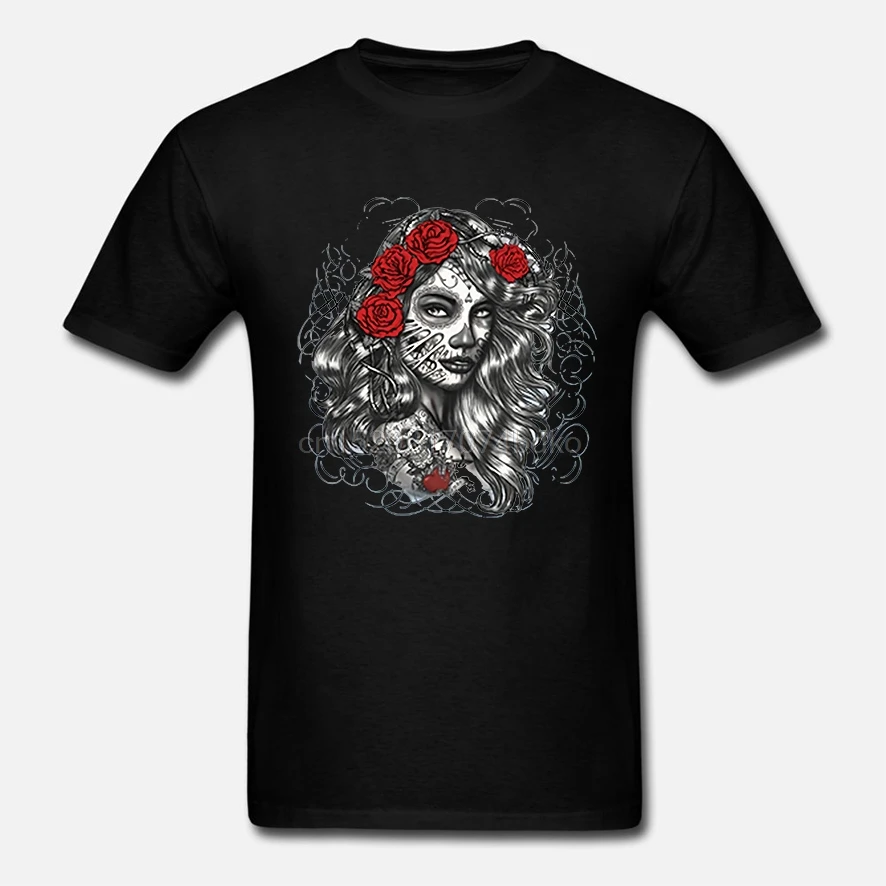 Мужская футболка Los Muertos Girl Flowers Sugar Skull Day Dead Dia Мексиканская | одежда