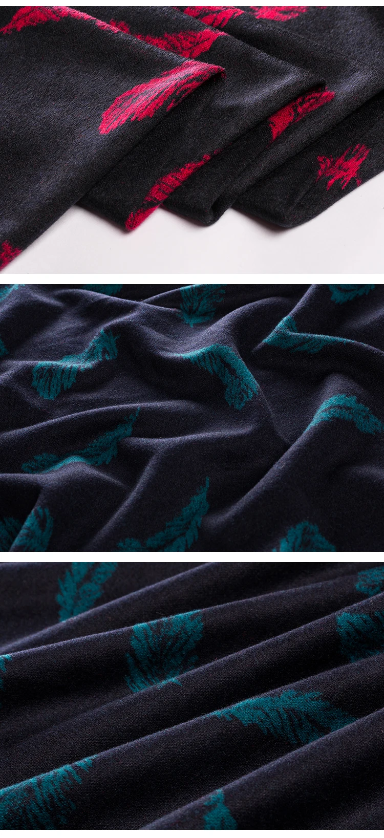 Autumn and winter wool fabric knitted velvet fabric high-end custom fashion material jacquard dress feather print cloth
