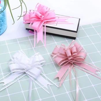 100pcs Large Size 50mm white solid color Pull Bow car decoration 1