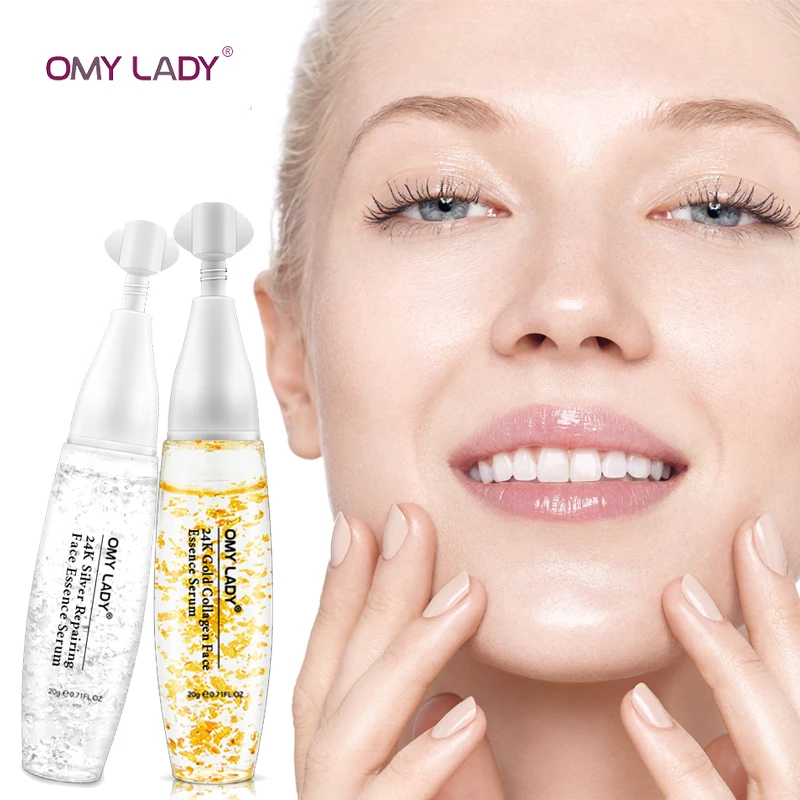 

OMYLADY 24K Gold+Silver Silk Collagen Face Serum Anti-Aging Lighten Spots Hyaluronic acid Moisturizing Whitening Firming skin
