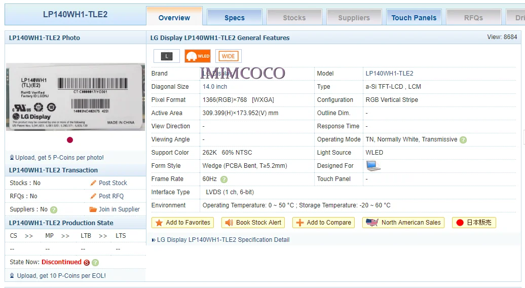 LP140WH1-TLE2 подходит B140XW01 V.8 V.6 LTN140AT07 LTN140AT02 LTN140AT16 для LENOVO IMIMCOCO G475AX G400 M495 G490 E46L Z465 G410