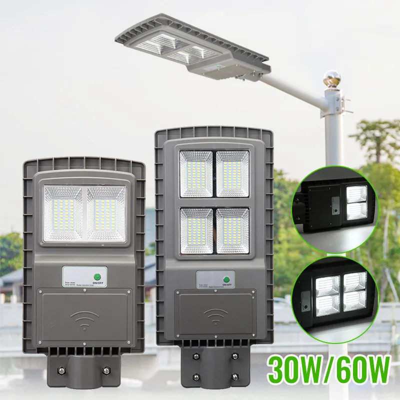 80Leds 30W 60W LED Solar Lamp Solar Powered Outdoor PIR Motion Sensor Garden Wall Street Lamp Black/Gray Shell Waterproof