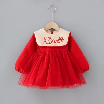 

2020 New Year Winter Thick Fleece Baby Kids Lapel Collar Mesh Tutu Princess Party Girls Dress Children's Dresses vestidos