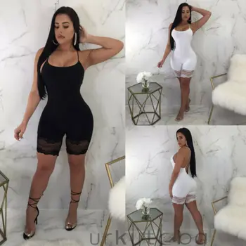 

New Women's Summer Lace Jumpsuit Ladies Sleeveless Bodycon Romper Short Solid Color Comfortable Sexy High Quality Hot