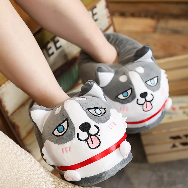 

Winter husky weird cotton slippers thickened cartoon dog floor plush bag and non-slip warm