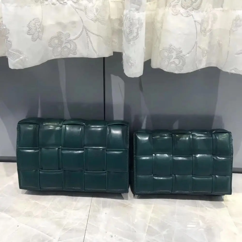 large dark green Роскошные сумки, женские сумки, дизайнерская вязаная натуральная кожа, сумка на плечо, женская сумка-мессенджер, Воловья кожа, тканые кошельки и сумки - Цвет: large dark green