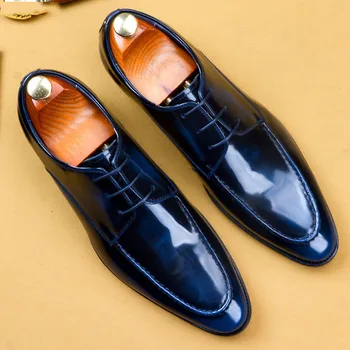 

2019 Dress Men Shoe Genuine Leather Luxury Brand Handmade Mens Black Patent Wedding Shoe Formal Party Men Oxford Shoes
