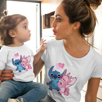 

Family Look Fashion T-Shirt Lilo Stitch Harajuku Kawaii Tshirts Cartoon Baby Girl Casual T Shirt Cute Casual Mommy and Me Tops
