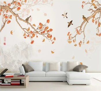 

beibehang Customized wallpaper rich flowers plum blossom nine fish graphic hand-painted TV papel de parede background wall