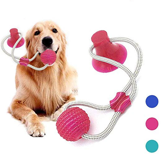 Прямая поставка молярная резиновая игрушка для собак Жевательные Шарики для чистки зубов безопасная Эластичность Мягкий щенок присоска собака игрушка для кусания - Цвет: Pink