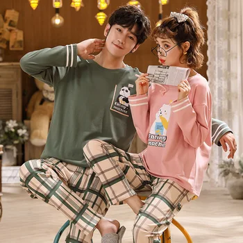 

Autumn and Winter New Season Couple Long-sleeved Cotton Pajamas Suits Home Suit Women Can Be Worn Outside Cartoon Home Clothes