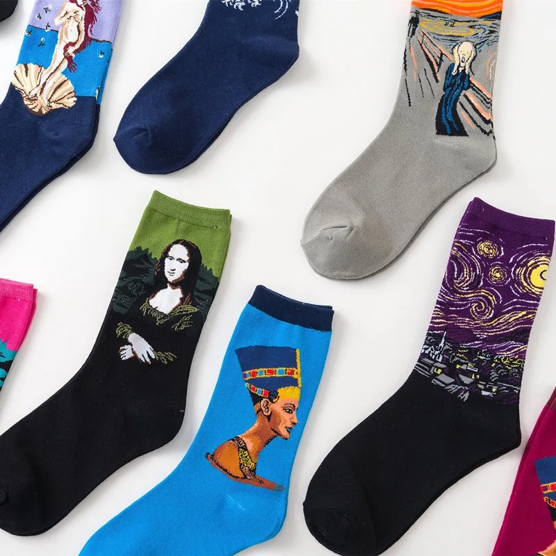 الكلاسيكية الرجعية مجردة النفط اللوحة الفن الجوارب النساء الحديثة فان جوخ ليلة مرصعة بالنجوم النفط اللوحة سعيد الجوارب هدية الكريسماس