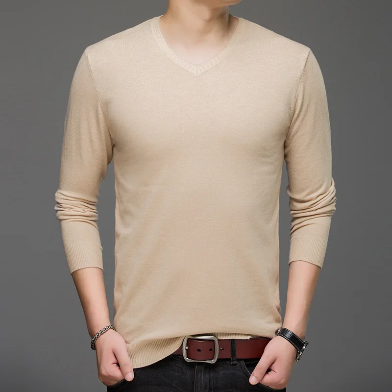 Осенне-зимний мужской свитер с длинным рукавом, корейский тонкий мужской Однотонный свитер с v-образным вырезом, мужская рубашка, пуловер