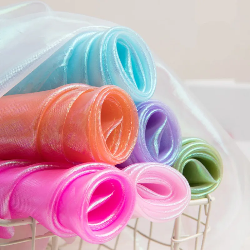 Pearlized Sheer Iridescent Organza Fabric Tulle Gauze for Wedding Dress Costume Decor Black White Pink Blue by the meter | Дом и сад