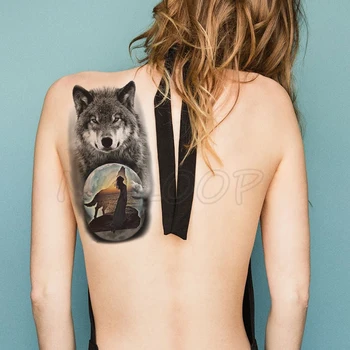 

Temporary Tattoo Stickers Snow Wolf Crystal Ball Fake Tatto Waterproof Tatoo Back Leg Arm Belly Big Size for Women Men Girl
