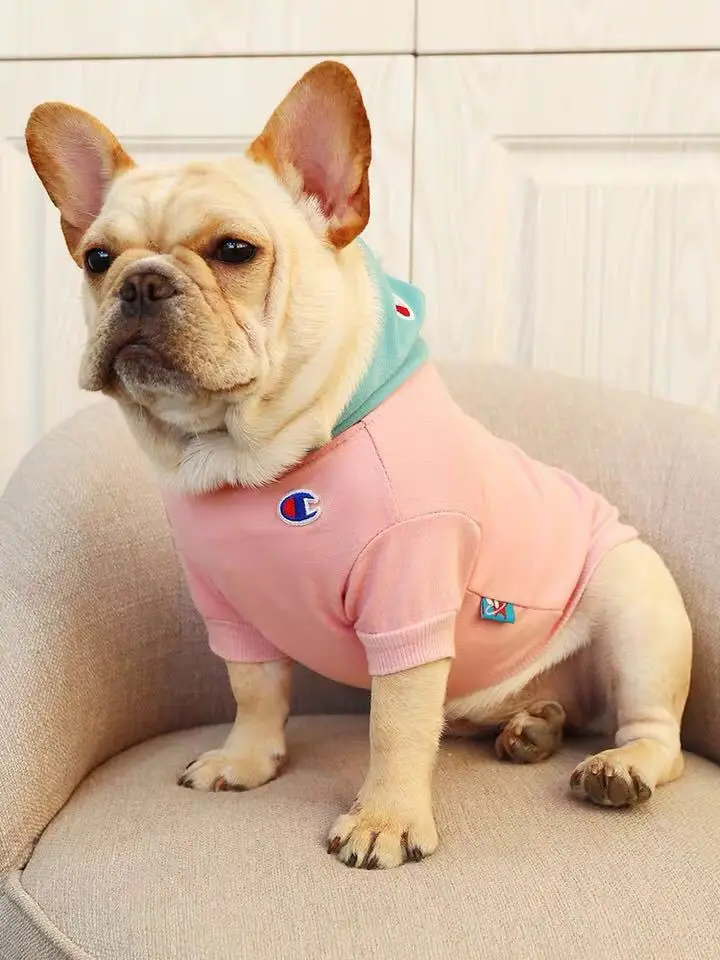 

Method Bulldog Clothes Fat gou fu shi Corgi Pug Pet Dog gou fu shi Blue Pink Hatband Cap Embroidery Lettered Hoodie
