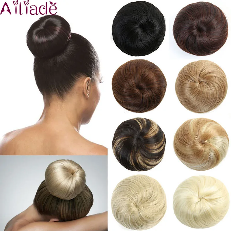 Ailiade Short Straight Hair Bun Synthetic Updo Chignon Donut