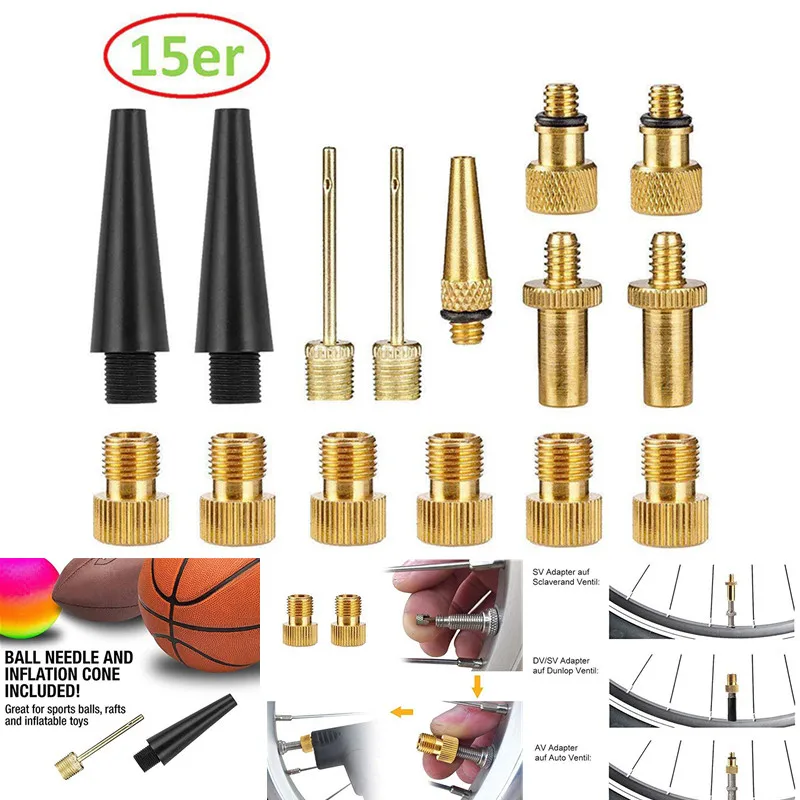 15pcs-Set Bicycle Valve SV AV DV Adapter Bicycle Valve Adapter Sealing Ring Bike Pump Adapter Bicycl