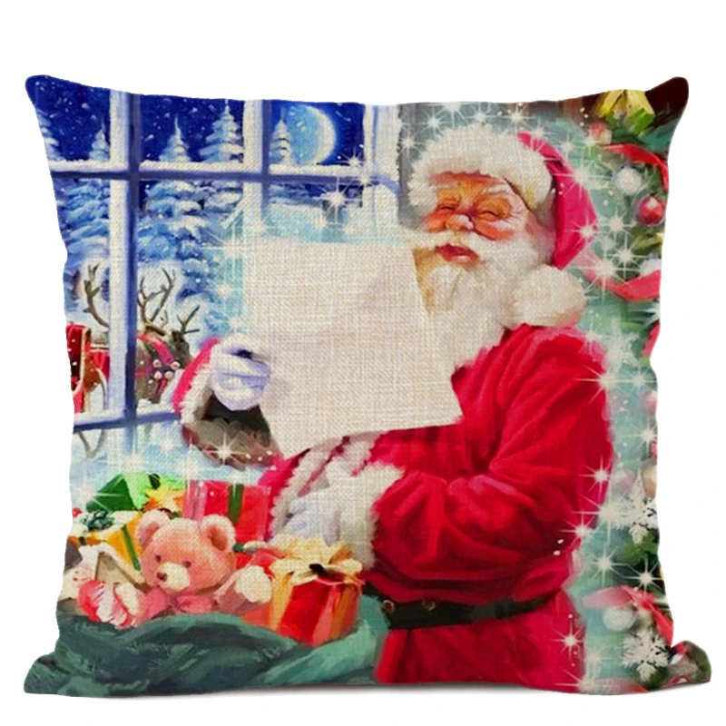 Christmas Pattern Cushion Set Santa's Linen Pillowcase Cover Car Home Sofa Bedroom Chair Decoration Hug Pillowcase 40*40CM