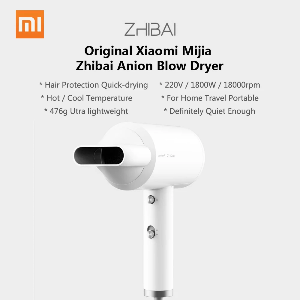 Оригинальный xiaomi mi jia zhibai Портативный анион HL3 1800 Вт 2 скорости температуры mi фен для путешествий xiaomi комплекты для дома