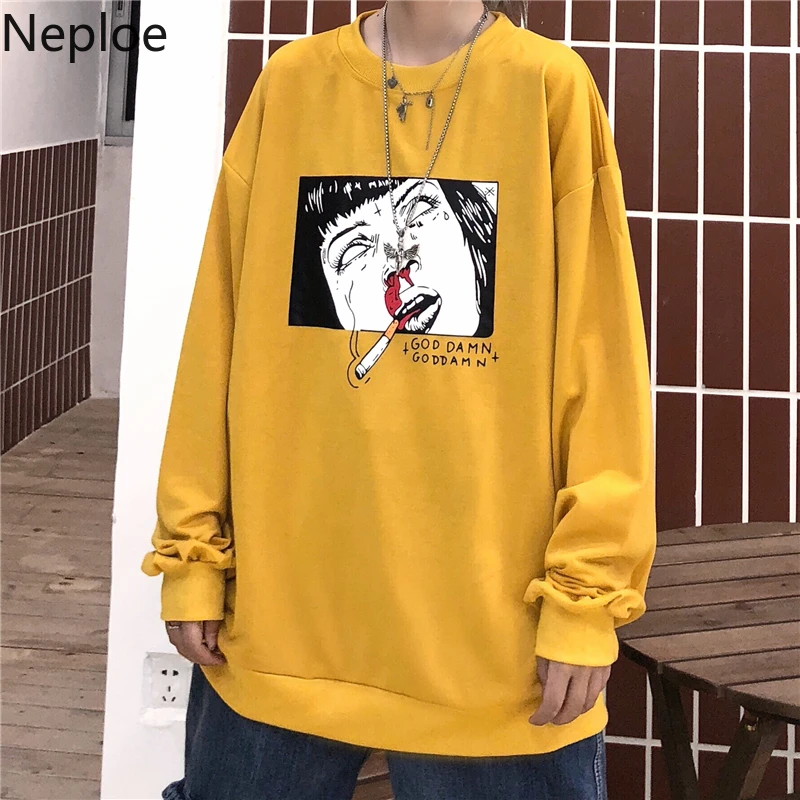 Neploe забавные толстовки с мультяшным принтом Harajuku корейский Повседневный Женский пуловер Топы Осенняя Толстовка с длинным рукавом и круглым вырезом 56515