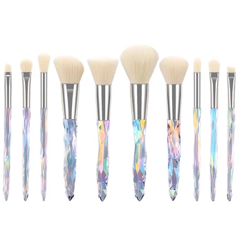 

10pcs Handheld Concealer Home Eyebrow Makeup Brush Set Blush Multifunction Crystal Handle Rainbow Color Cosmetic Tools Salon