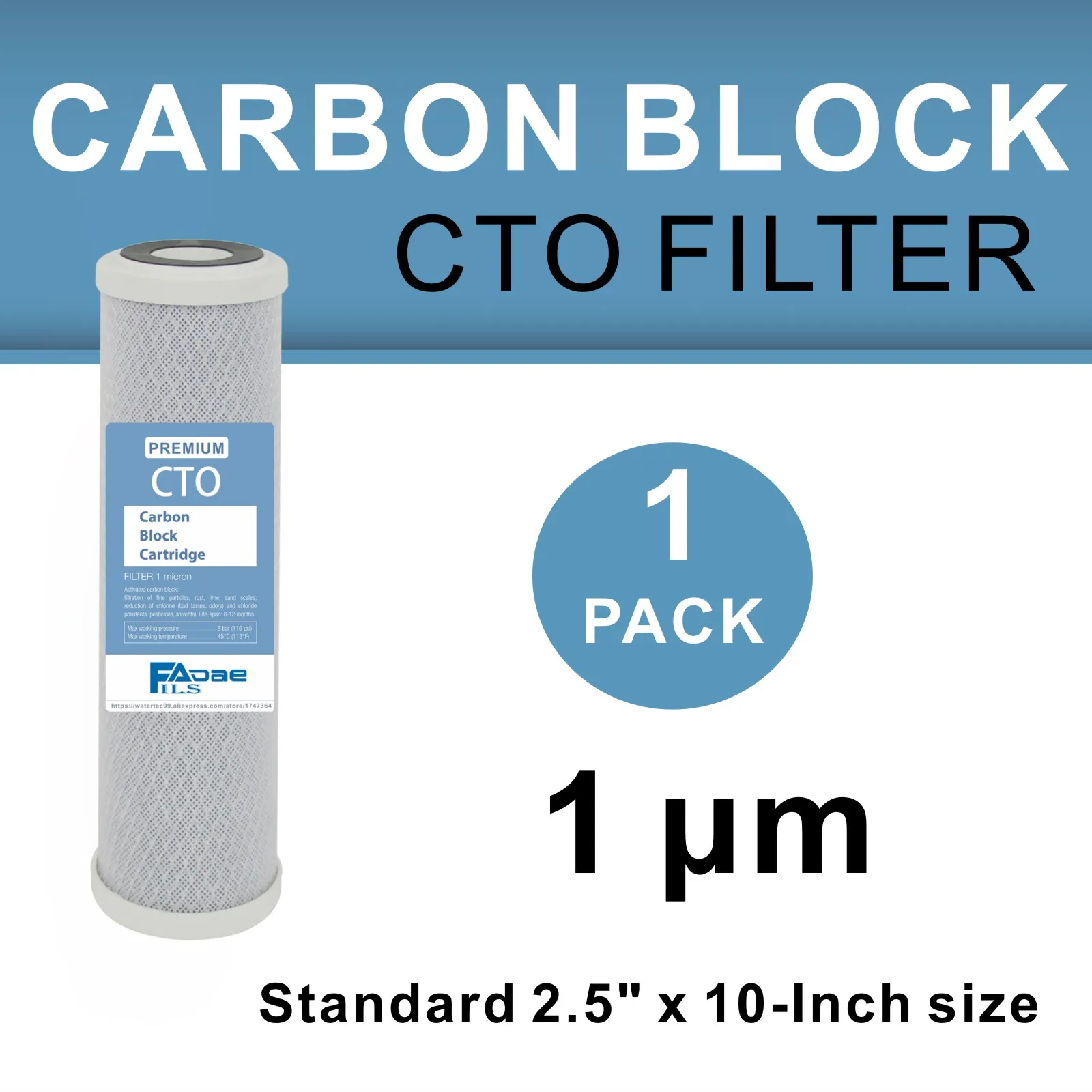 NewShun Universal 1 Micron 2.5 x 10 Whole House Carbon Block Water Filter Cartridge NSF 42 Certified Activated Carbon Replacement CTO Water Purifier Filter - 3 Pack
