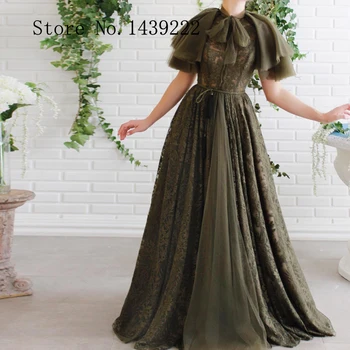 

Green High Neck Lace Evening Dresses Prom Fashion Pleat Arabic Vestidos De Fiesta De Noche Robe De Soiree Plus