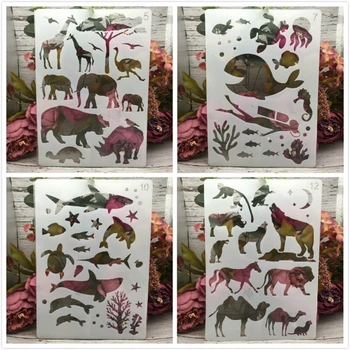 

4Pcs A4 29cm Turtle Shark Whale Elephant DIY Layering Stencils Painting Scrapbook Coloring Embossing Album Decorative Template