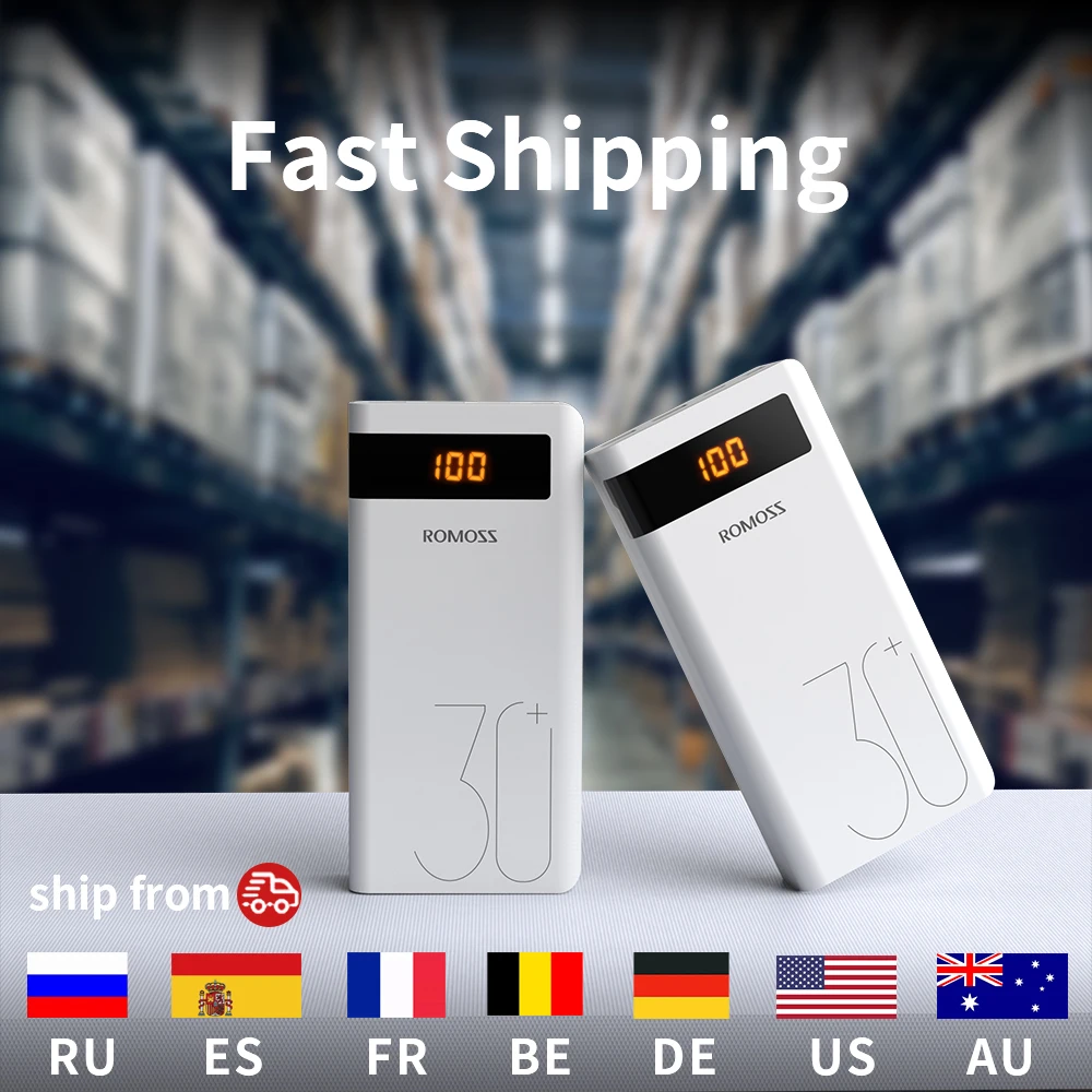 ROMOSS 30000mAh Пауэр банк PD Quick Charge Повербанк 3.0 Быстрая зарядка Портативное Внешние