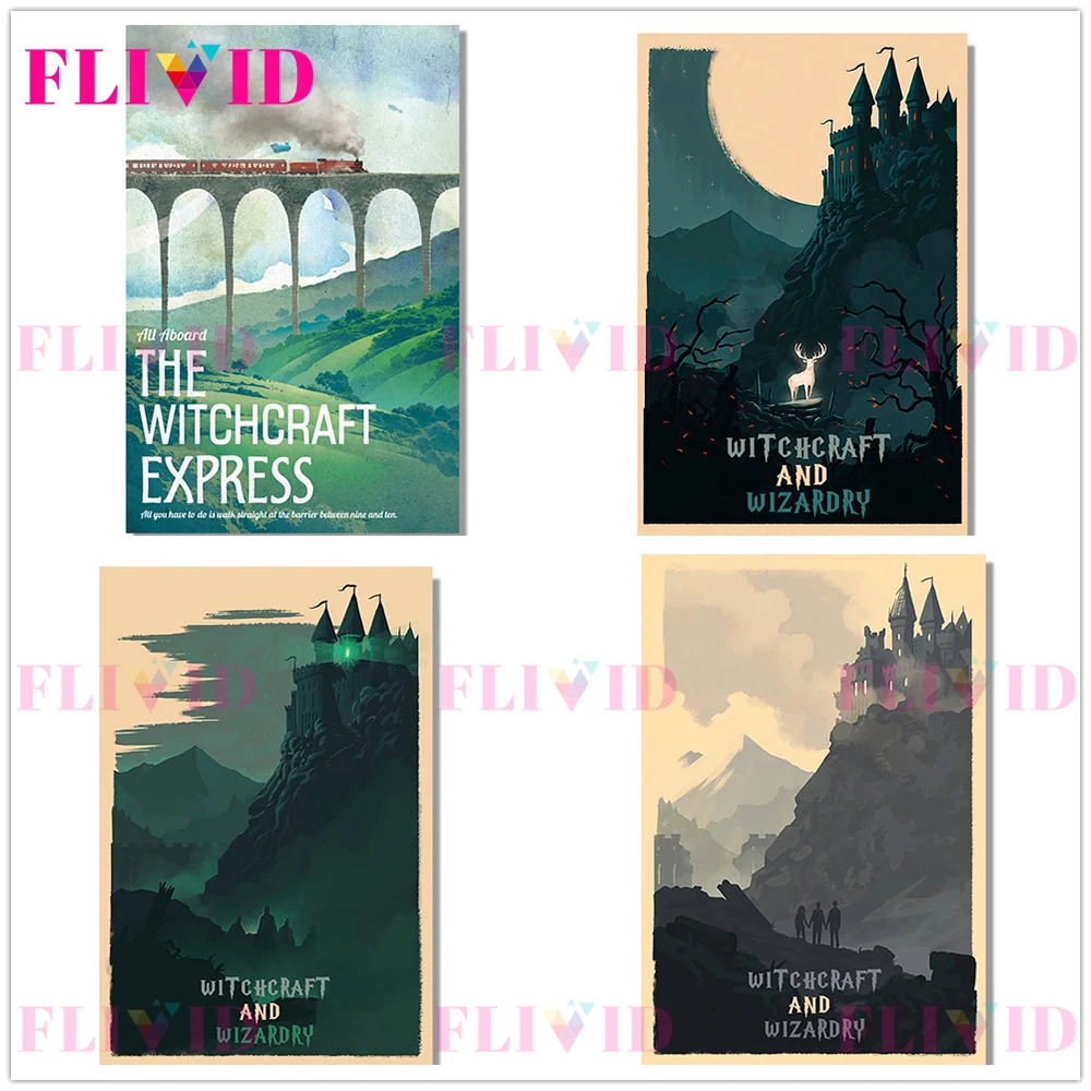 Famous Movie Witchcraft School Cartoon Scenery Nordic Poster Wall Art Canvas Painting Wall Pictures For Living Room Unframed