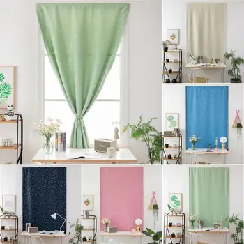 

Shiny Silver Stars Print Blackout Window Curtains Shades Self-Adhesive Blinds for Bedroom Window Voile Tulle Curtains