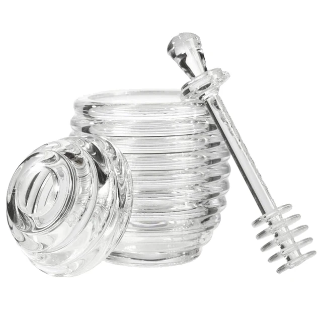 Transparent Honey Jar Pot With Stirring Rod Kitchen Honey Container 6
