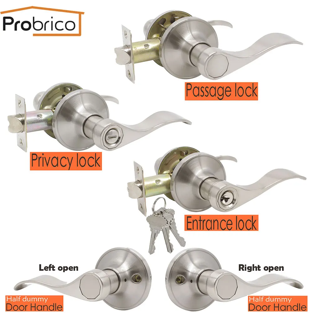 Probrico door handles for Interior doors Front Back Levers with latch lock cylinder Bedroom Bathroom gate locks dummy handle set afbeelding