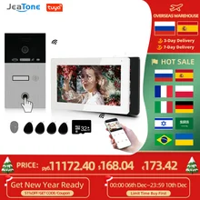 Jeatone – visiophone sans fil TUYA avec écran de 7 pouces, wi fi, IP, interphone vidéo pour appartement, moniteur 1F/2F/3F, sonnette d'extérieur, avec codeur rfric à empreintes digitales