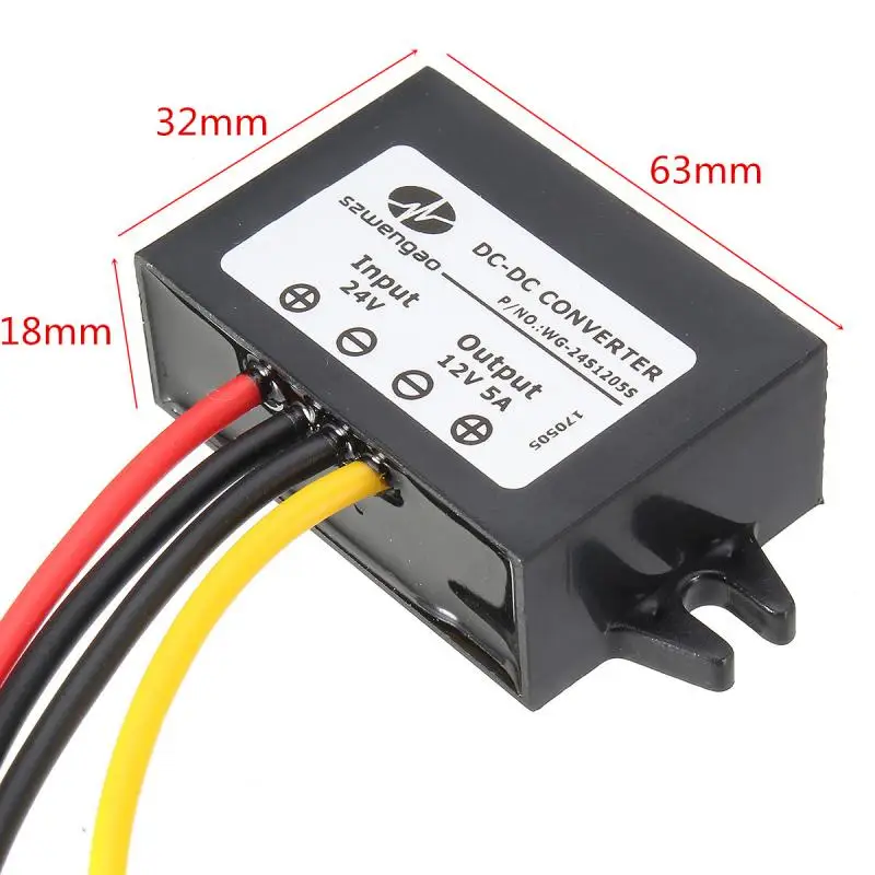 Преобразователь напряжения Регулятор 24 В до 12 В DC 5Amp 5A 60 Вт ток понижающее Напряжение Редуктор Грузовик Лодка автомобиль жгут разъем